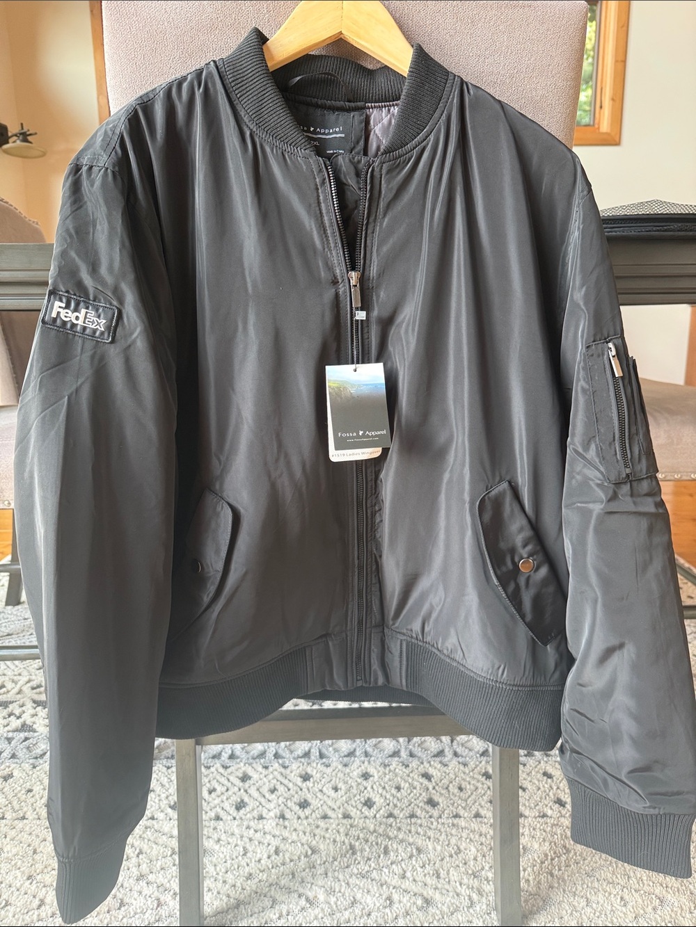 FedEx Black Bomber Jacket with Sleeve Patch Detail